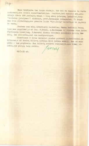 Juozo Binkevičiaus laiškas J. Dikiniui 1935 m. LCVA F.893